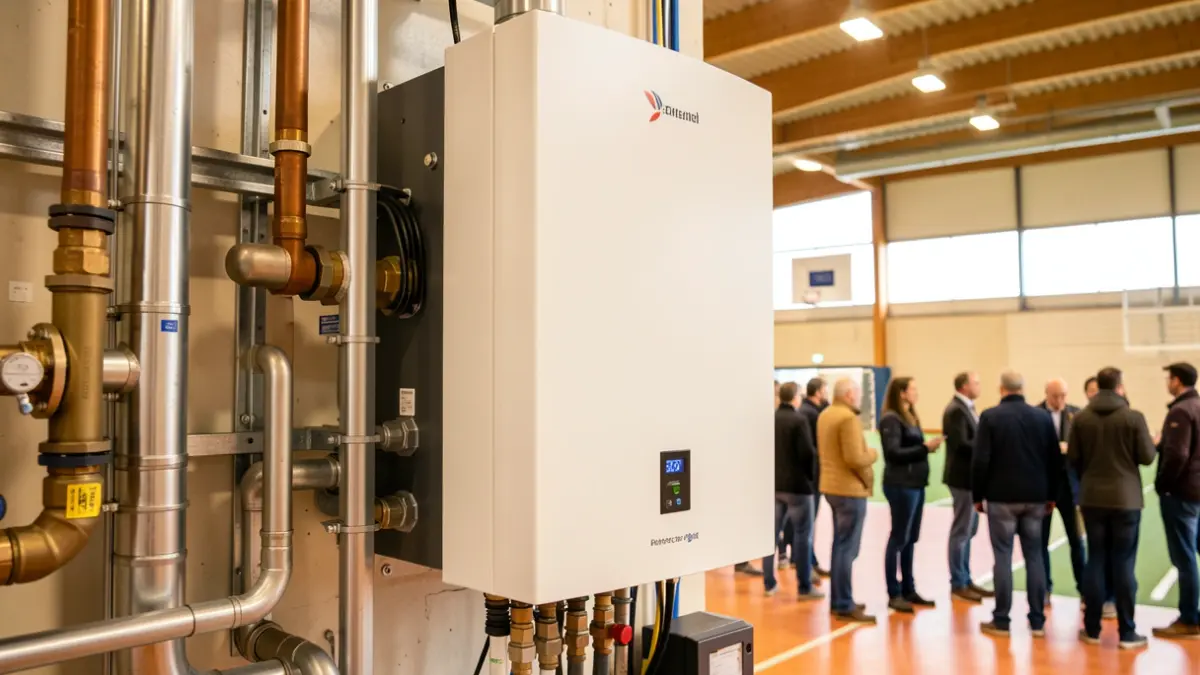 Image of a modern boiler installed in a sports facility.