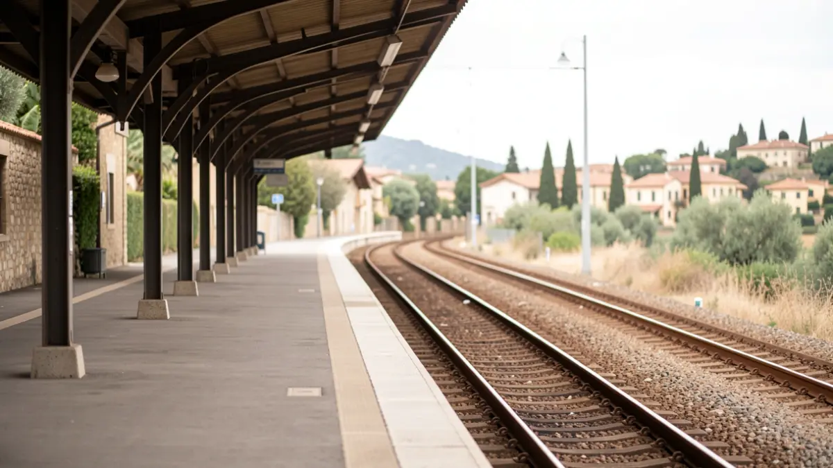 Generic image of an empty train station with tracks.