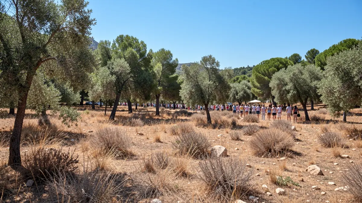 Imagen genérica de bosque mediterráneo con vegetación seca bajo un sol intenso.