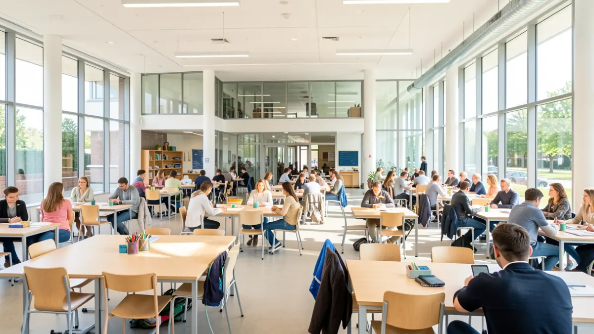 Imatge genèrica d'un centre educatiu modern amb aules lluminoses.