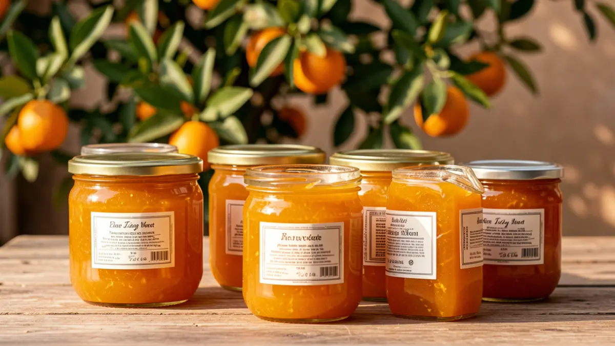 Jars of bitter orange marmalade made from Reus's urban street trees.