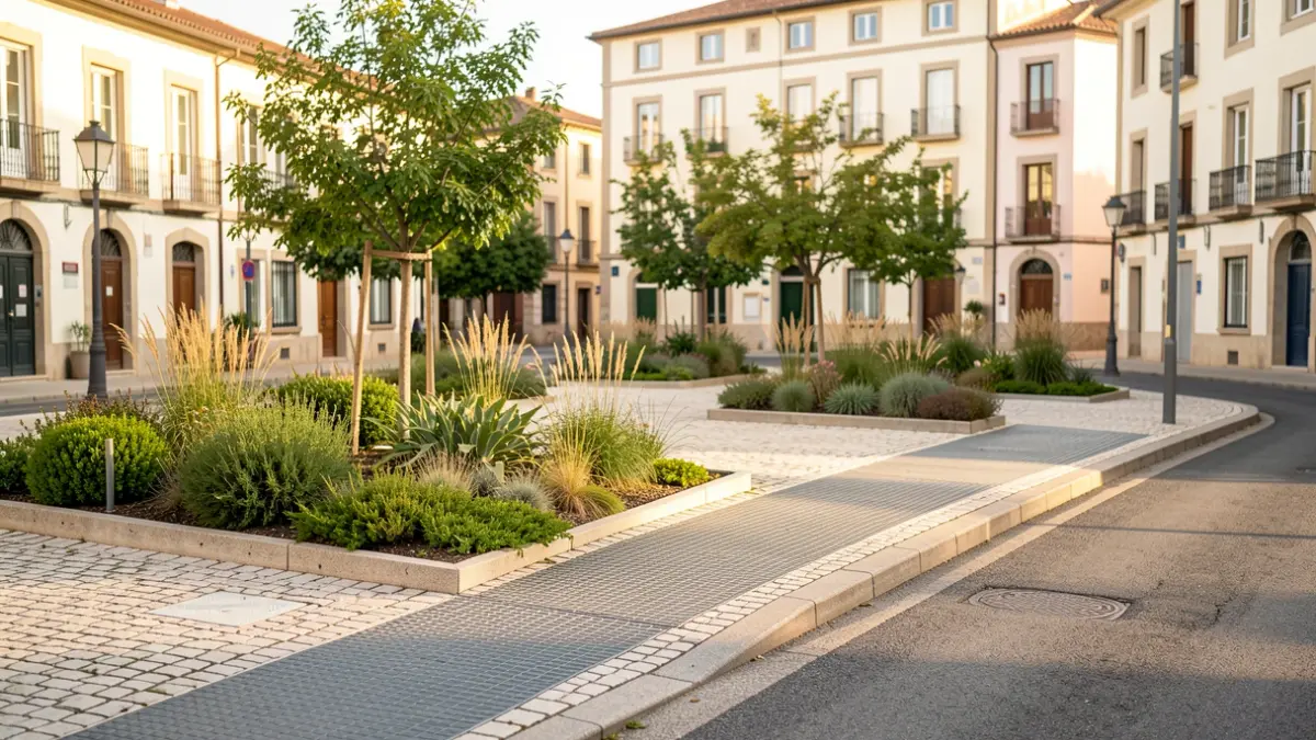 Imagen genérica de una plaza urbana mejorada con vegetación y accesibilidad.