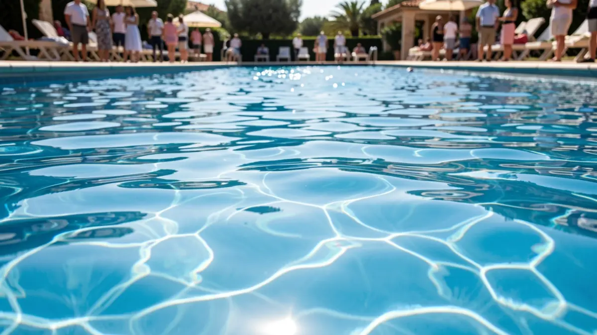 Imagen genérica de una piscina con agua en movimiento bajo la luz del sol.
