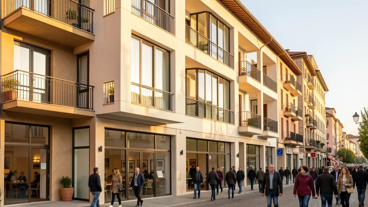 Generic image of a residential building converted from former commercial spaces.