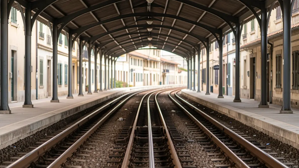 Generic image of an empty train platform with tracks disappearing into the distance.