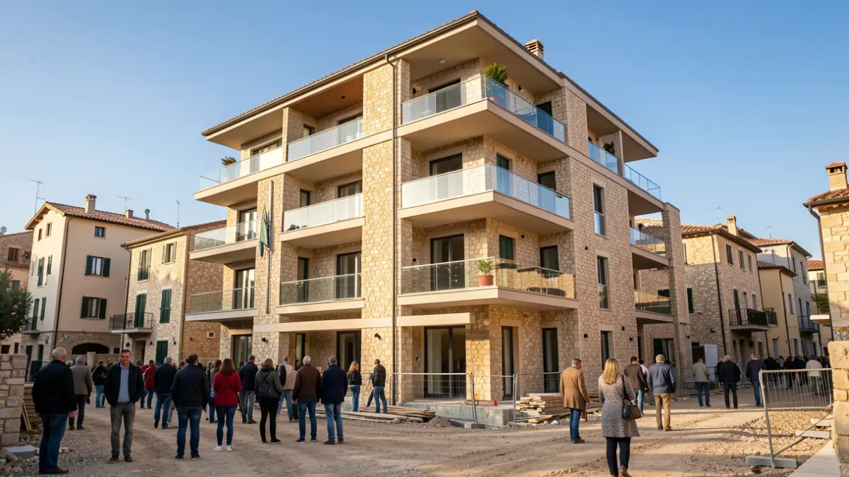 Imatge genèrica d'un bloc d'apartaments en construcció en un entorn mediterrani.