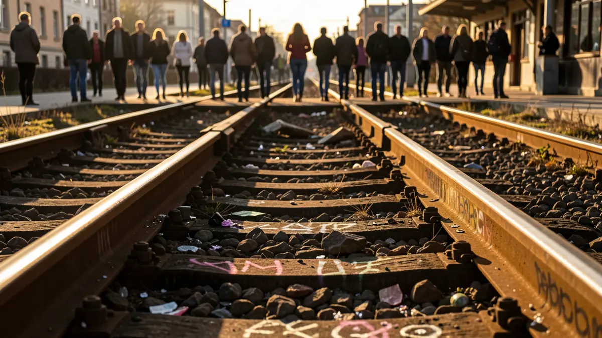 Generic image of damaged train tracks with graffiti.