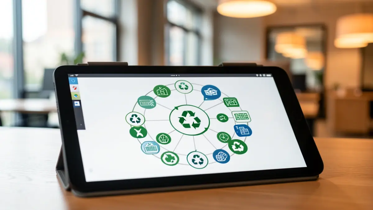 Imatge genèrica d'una pantalla de tauleta digital mostrant un diagrama d'economia circular.
