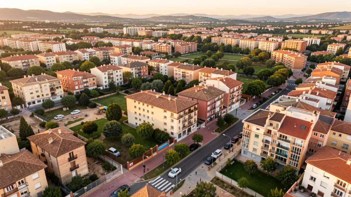 Vista aérea genérica de un barrio de Catalunya con obras de mejora.