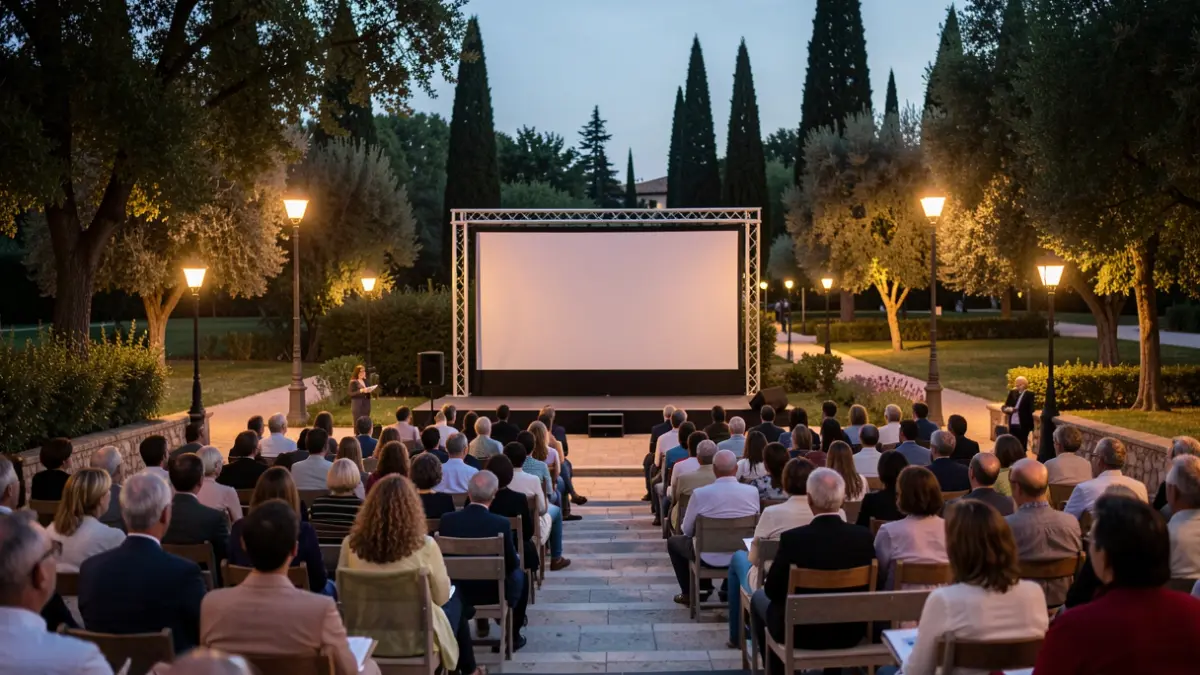 Generic image of an amphitheater with a screen set up.