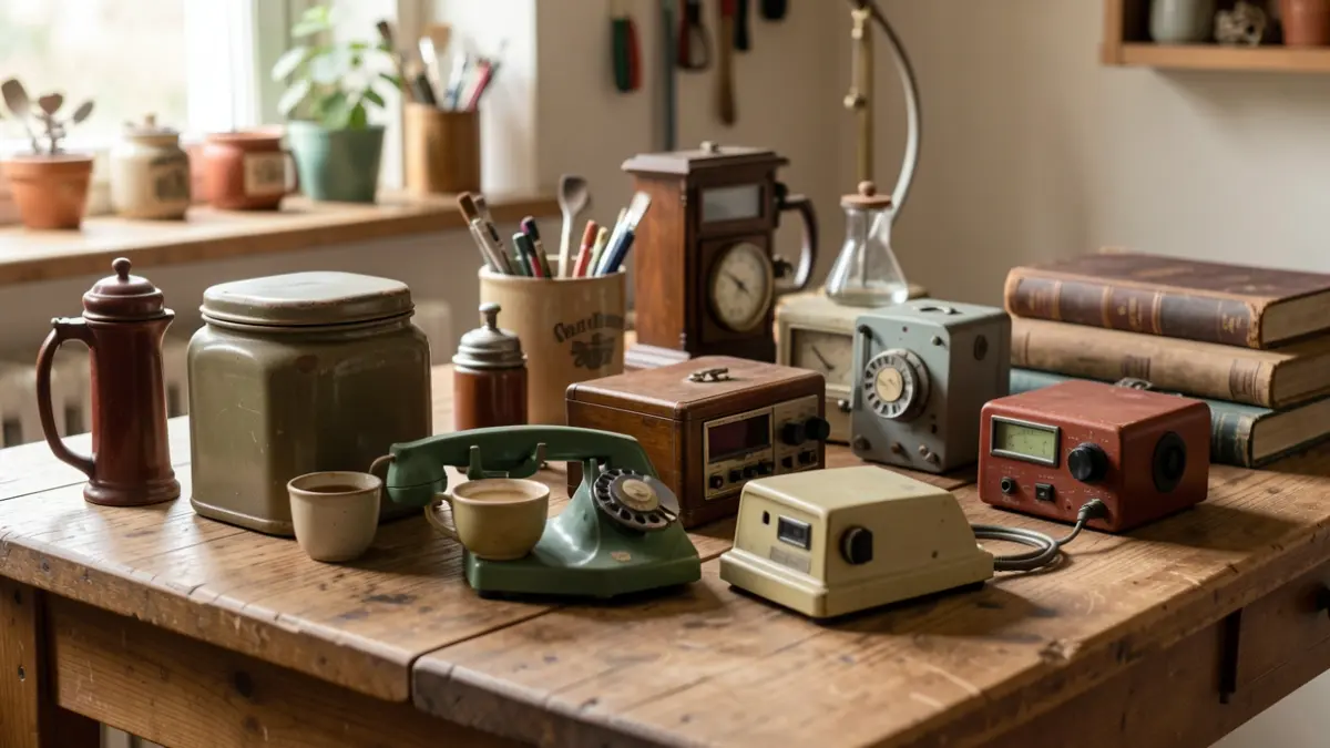 Generic image of household objects and small electronic devices on a table.