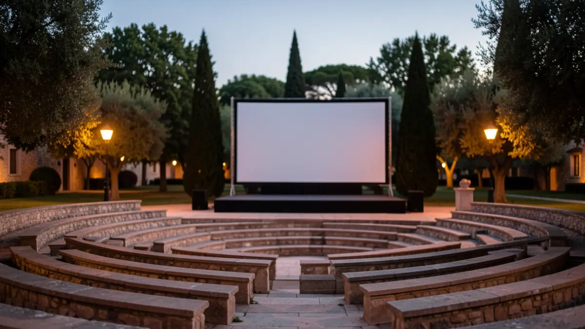 Pantalla gegant a l'amfiteatre del Parc de Catalunya de Sabadell per veure la semifinal del Mundial.