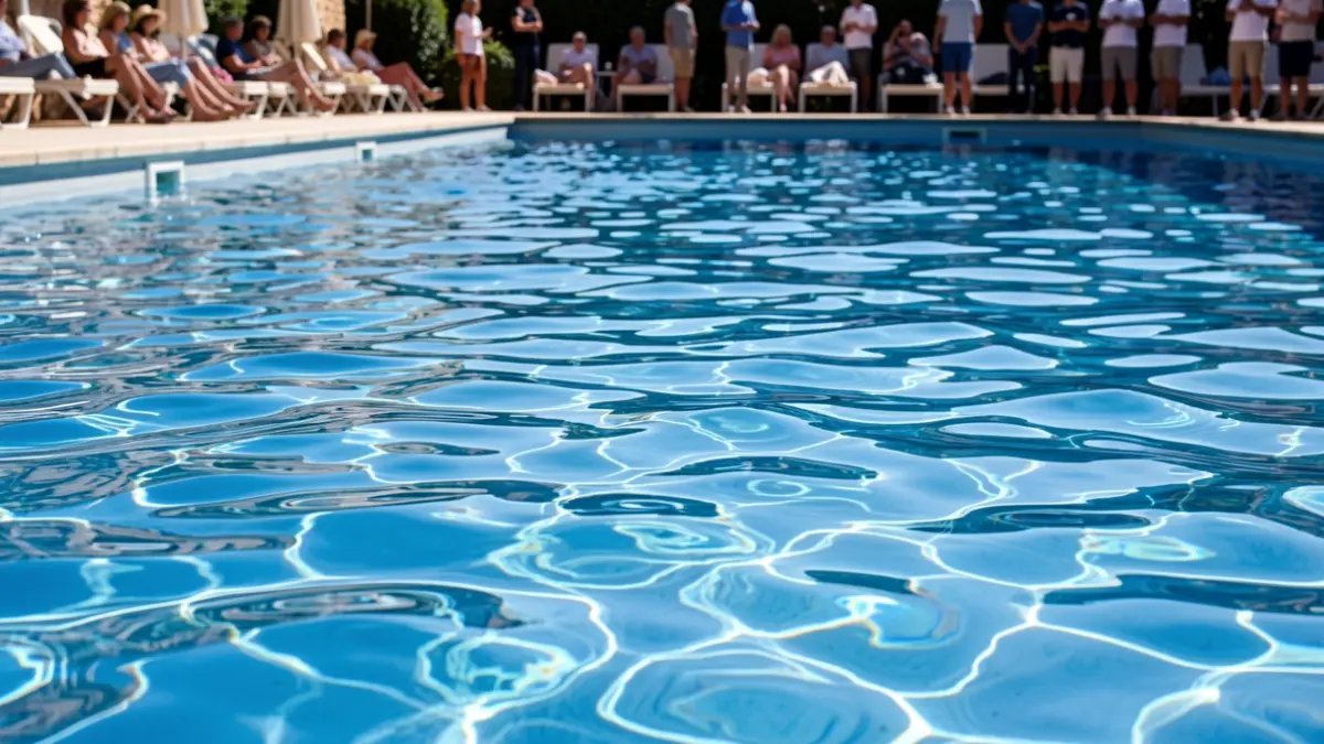 Imagen genérica de una piscina con agua en movimiento bajo la luz del sol.
