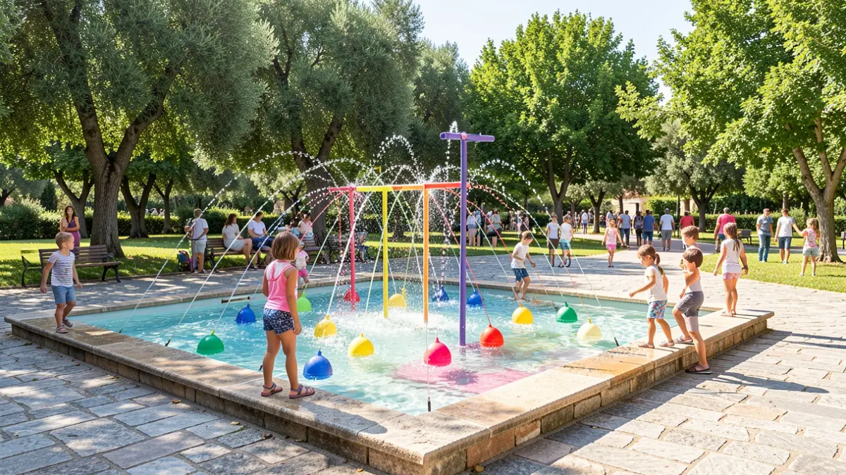 Imatge genèrica d'una àrea de jocs d'aigua infantil en un parc.
