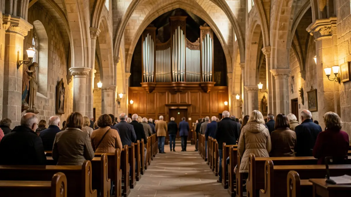 Interior de una iglesia histórica donde se ha celebrado el acto de recuperación de los cantos tradicionales.