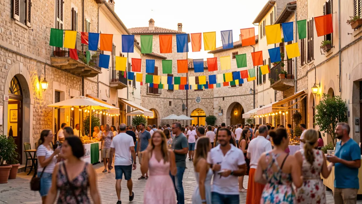 Imatge genèrica d'una festa major a un poble mediterrani amb decoracions i ambient festiu.