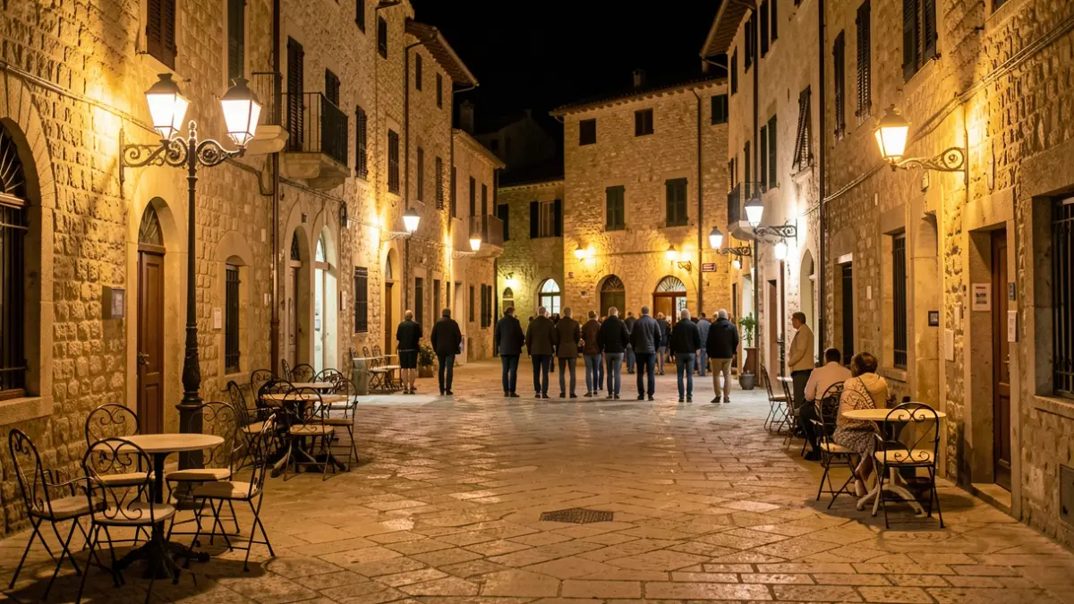 Night atmosphere in a square in the Sants neighborhood during the local festivities.