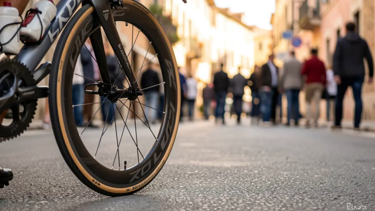 Generic image of a racing bicycle on asphalt.