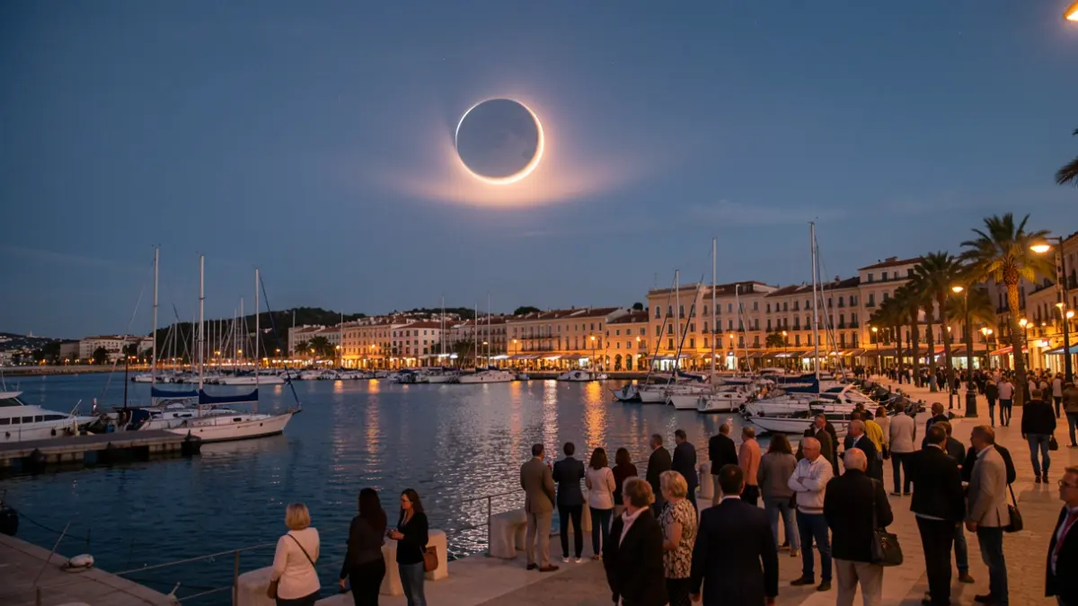 View of Marina Port Tarraco during a partial solar eclipse.