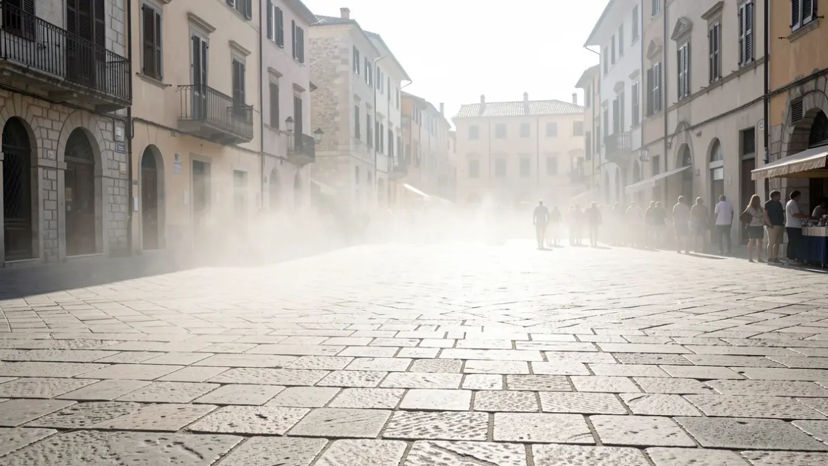 Generic image of an urban square during a severe heatwave.