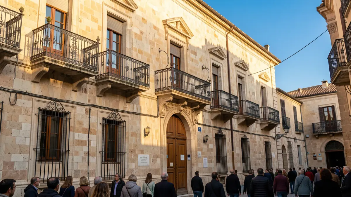 Stone facade of the Tarragona City Hall on a sunny afternoon.