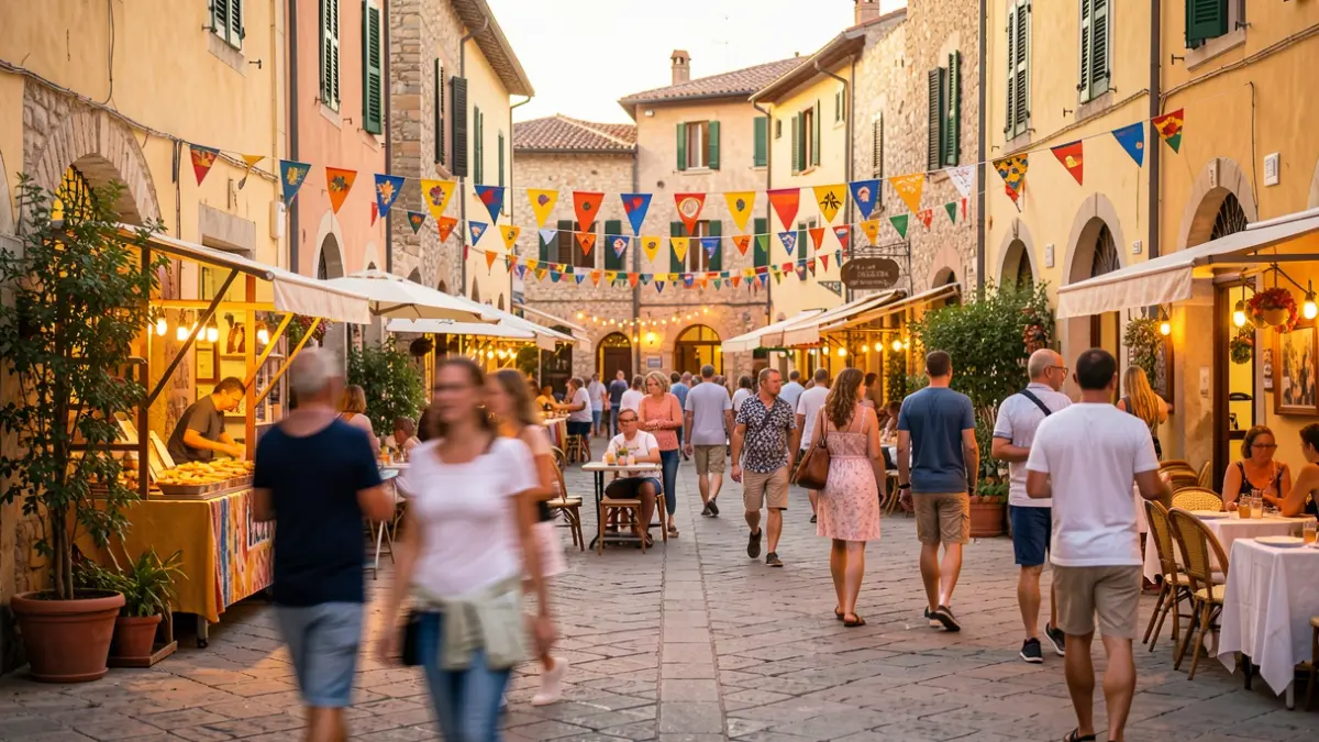 Generic image of a Mediterranean town square during a summer cultural event.