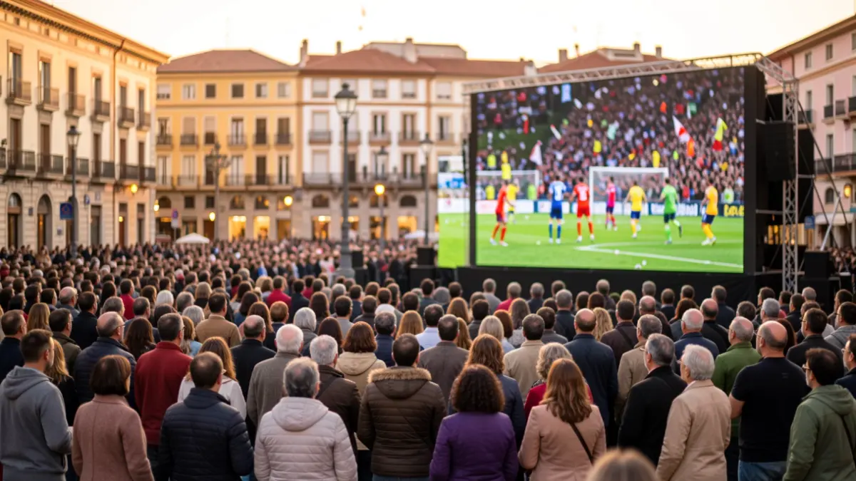 Multitud celebrant la victòria d'Espanya en la final del Mundial a Terrassa.