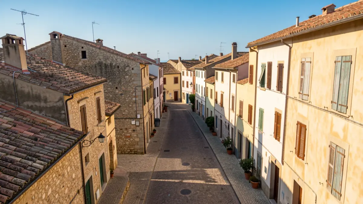 Vista aèria del nucli antic de Torredembarra amb edificis històrics i carrers estrets.