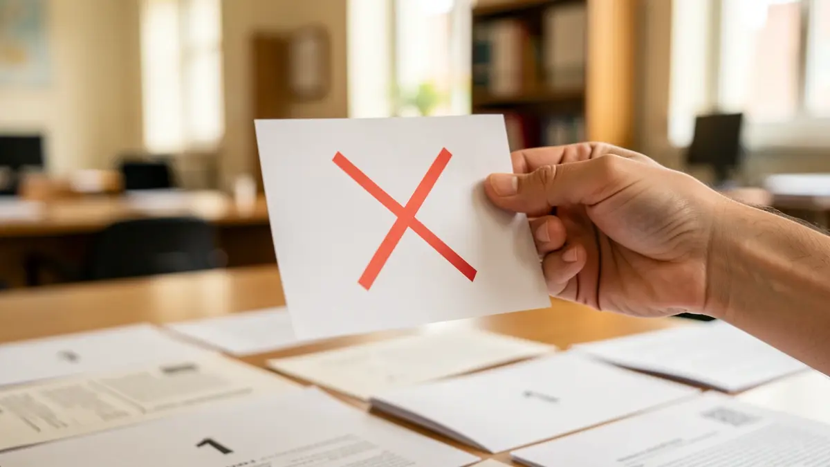 A hand rejects a ballot paper in a vote on a labor agreement.