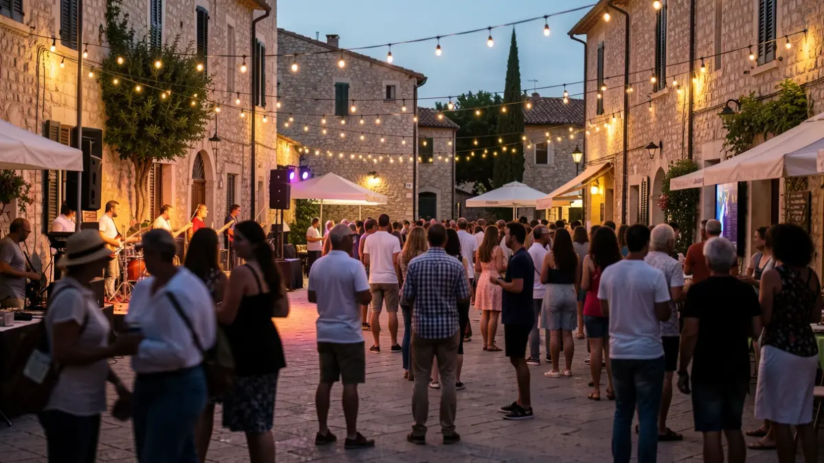 Generic image of an outdoor summer festival with people and lights.