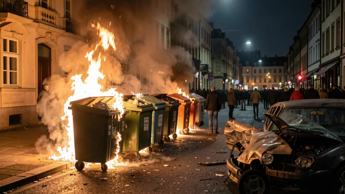 Generic image of a dumpster fire at night.