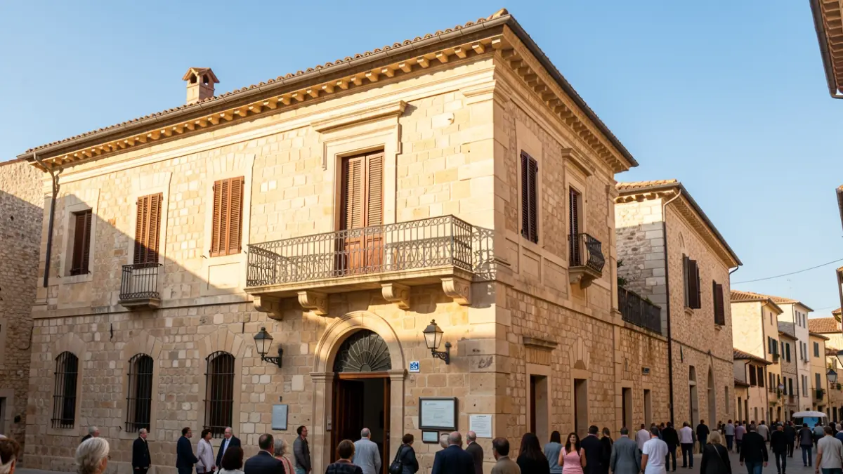 Façana de l'Ajuntament d'Ulldecona en un dia assolellat.