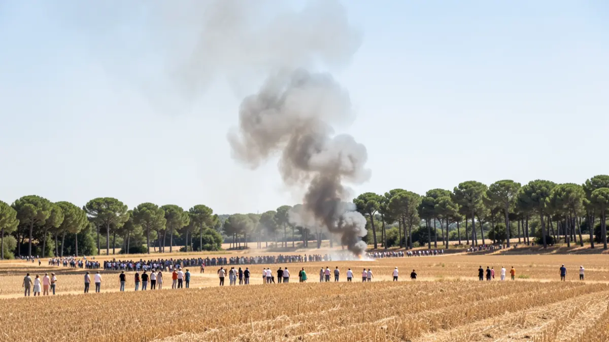 Columna de fum sobre un camp de conreu a la Bisbal d'Empordà.