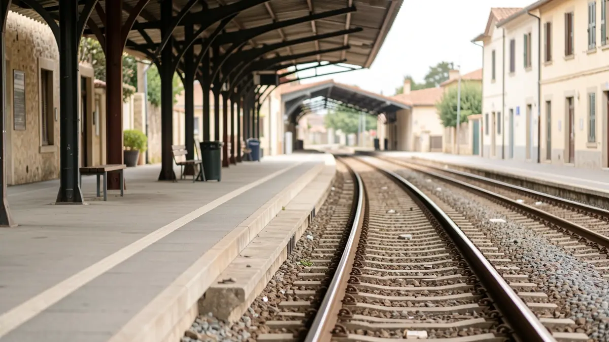 Generic image of a train station with empty tracks.