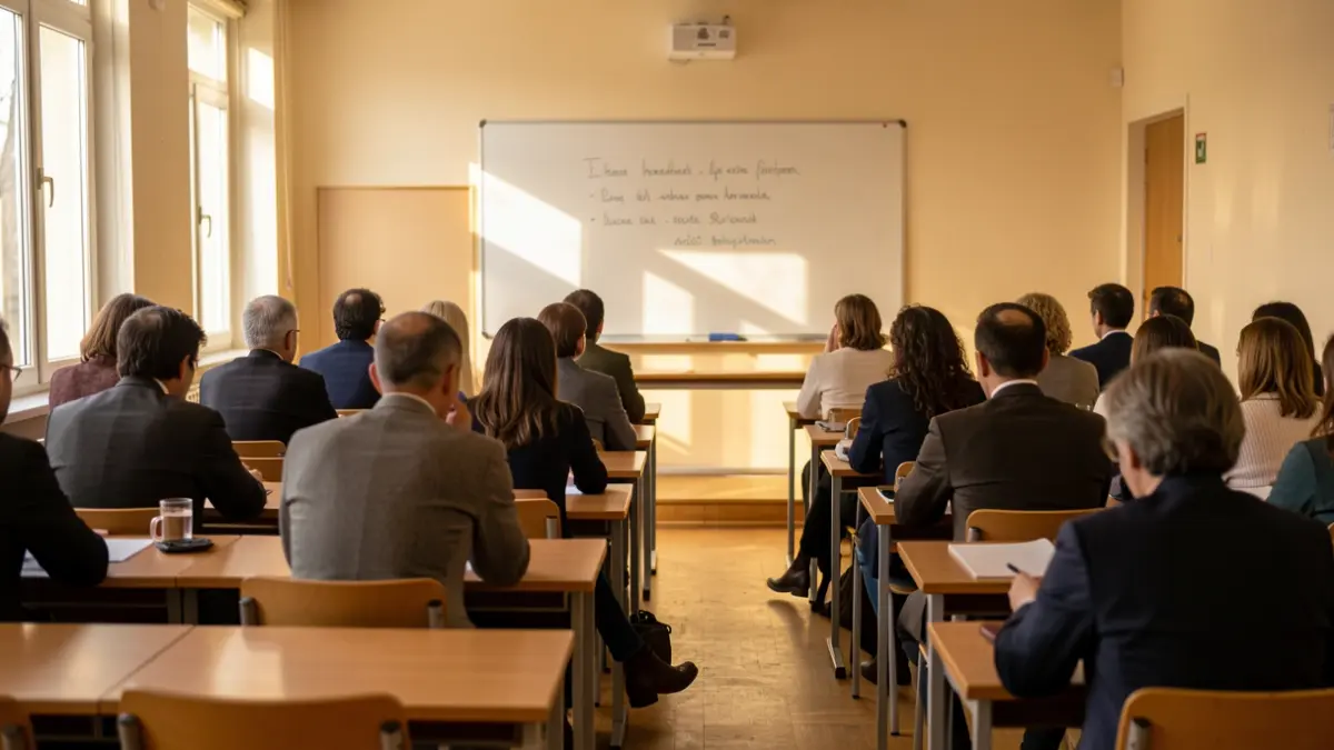 Imagen genérica de un aula vacía con pizarra.