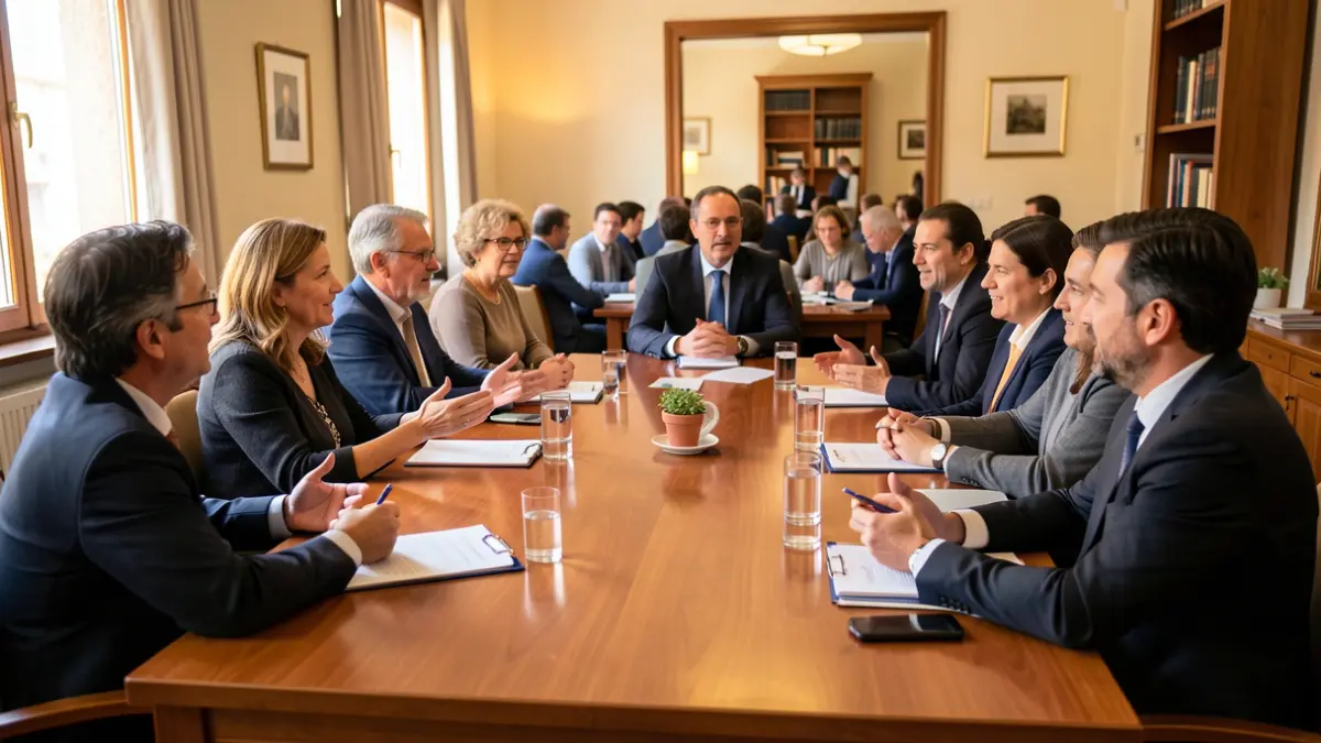 Generic image of a meeting of workers and union representatives in Catalunya.