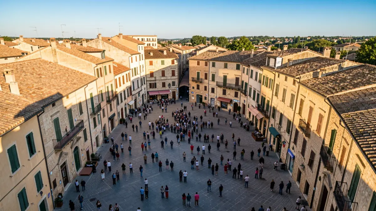 Aerial view of Valls' historic center with narrow streets and old buildings.