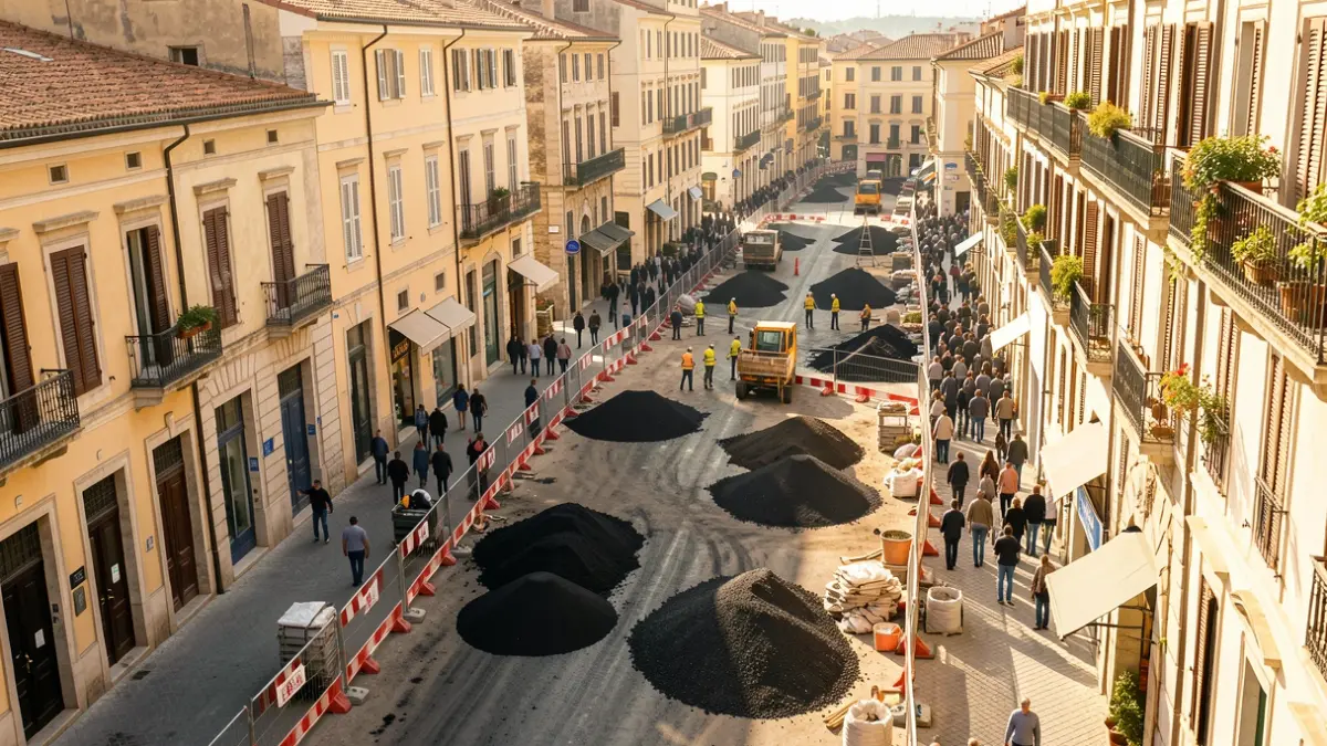 Imatge genèrica d'obres de millora urbana a una ciutat mediterrània.