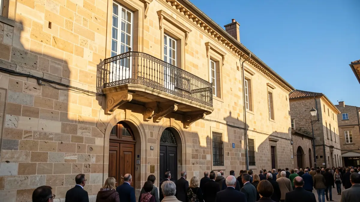 Façana de pedra de l'Ajuntament de Valls en un dia assolellat.