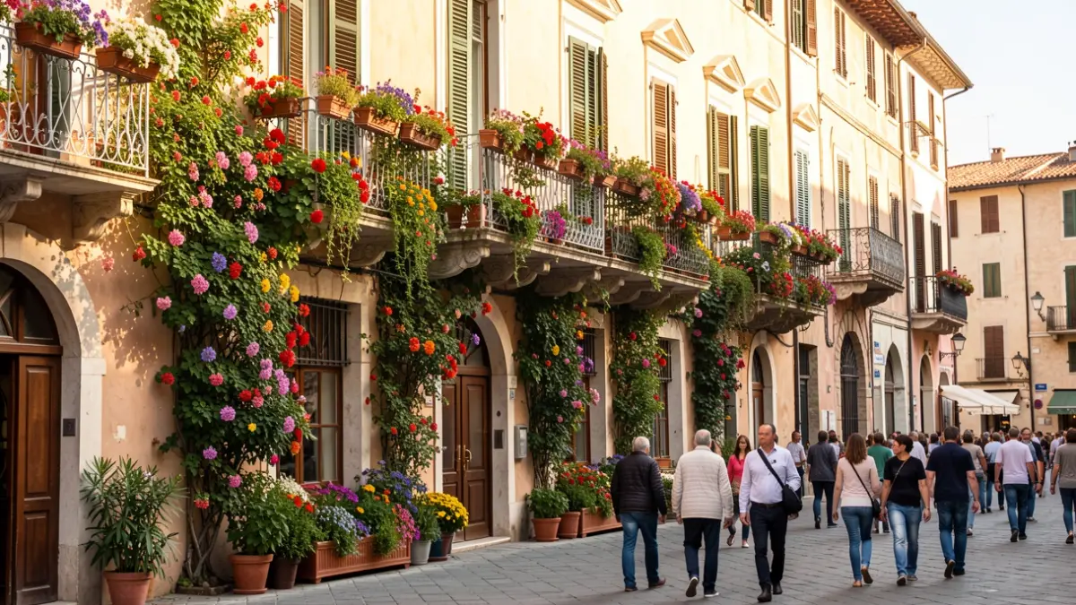 Imatge genèrica de façanes decorades amb flors a Valls.