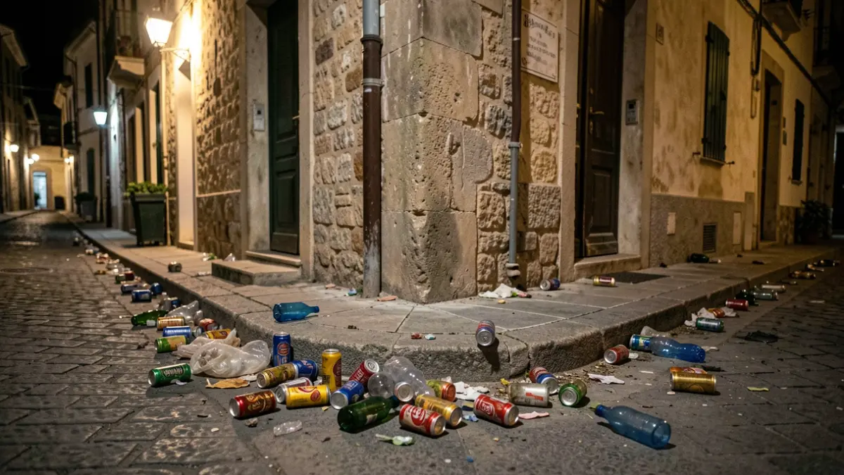 Imatge genèrica d'un carrer brut després d'un botellot.