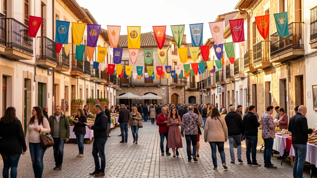 Imagen genérica de la plaza de Vila-rodona decorada para la Fiesta Mayor.