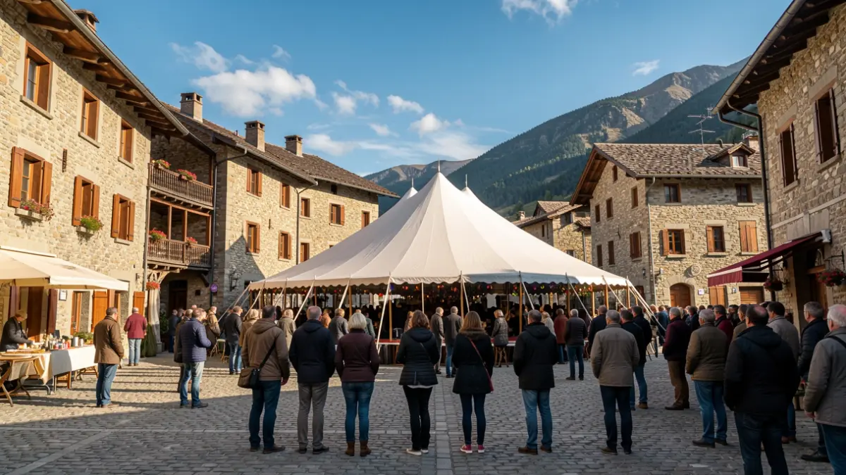 Imatge genèrica d'una plaça de poble pirinenc amb un esdeveniment.