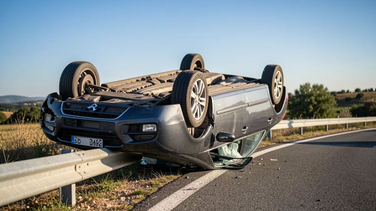 Imagen de un coche accidentado contra una barrera de seguridad en Besalú.