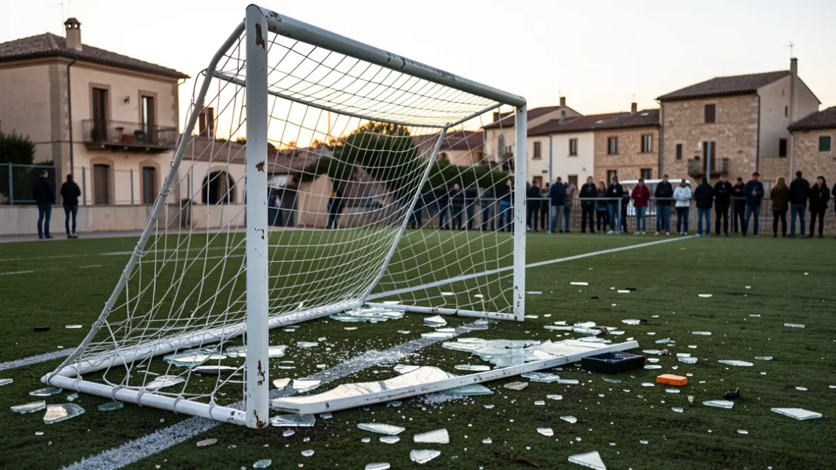 Campo de fútbol municipal de Mont-roig del Camp con desperfectos.