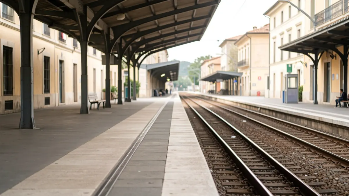 Generic image of an empty train station with tracks.