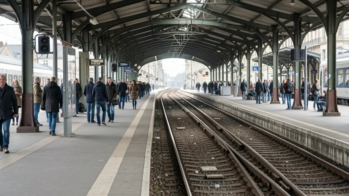 Imatge genèrica d'una andana de tren buida amb vies que es perden a la distància.