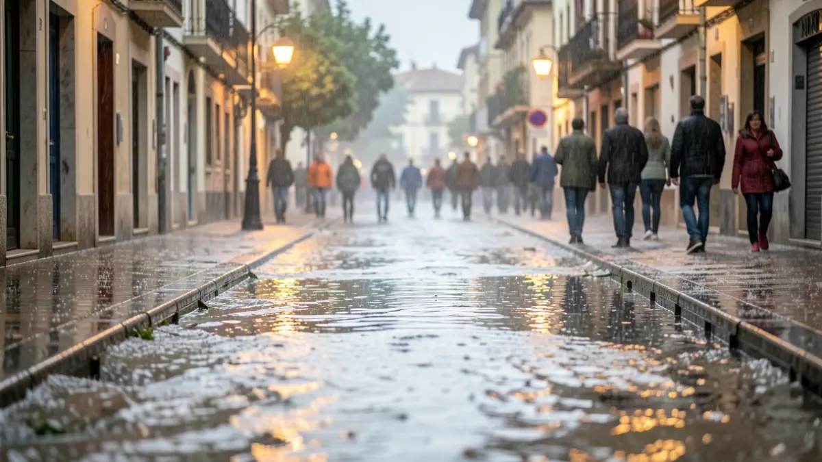 Imagen genérica de lluvia intensa en El Vendrell con calles inundadas.