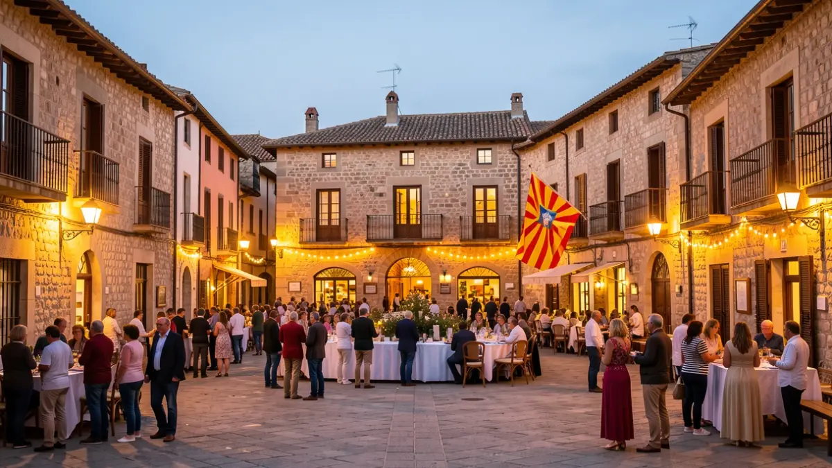 Generic image of a local celebration in Catalonia with traditional architecture.