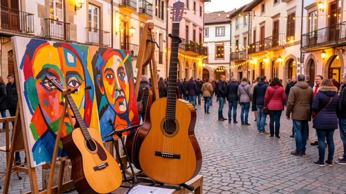 Generic image of musical instruments and visual art in a festive atmosphere.